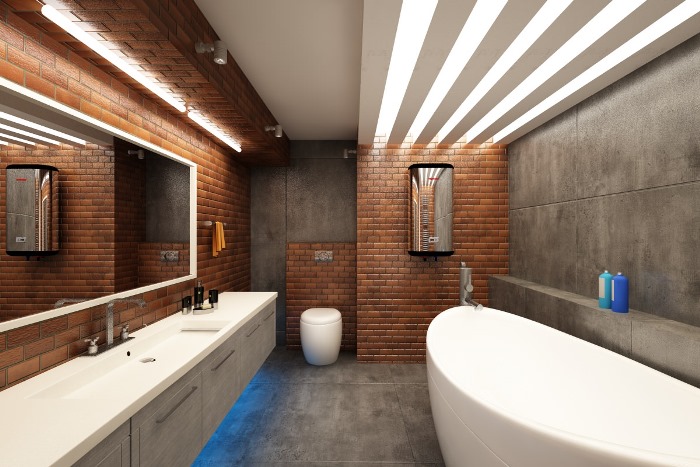 индустриальный стиль в ванной комнате освещение
