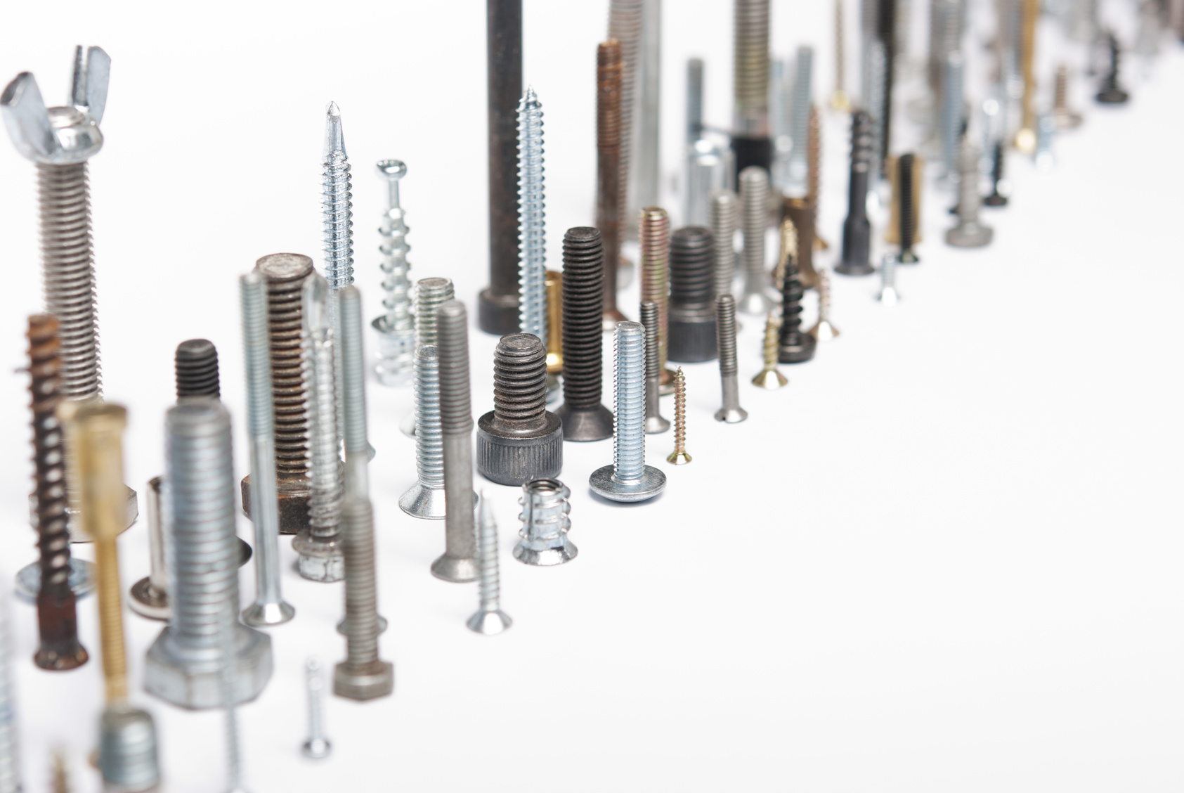 Many types of metal bolts.